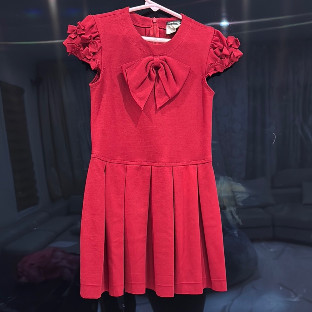 Red Pleated Sundress with Puff Sleeves